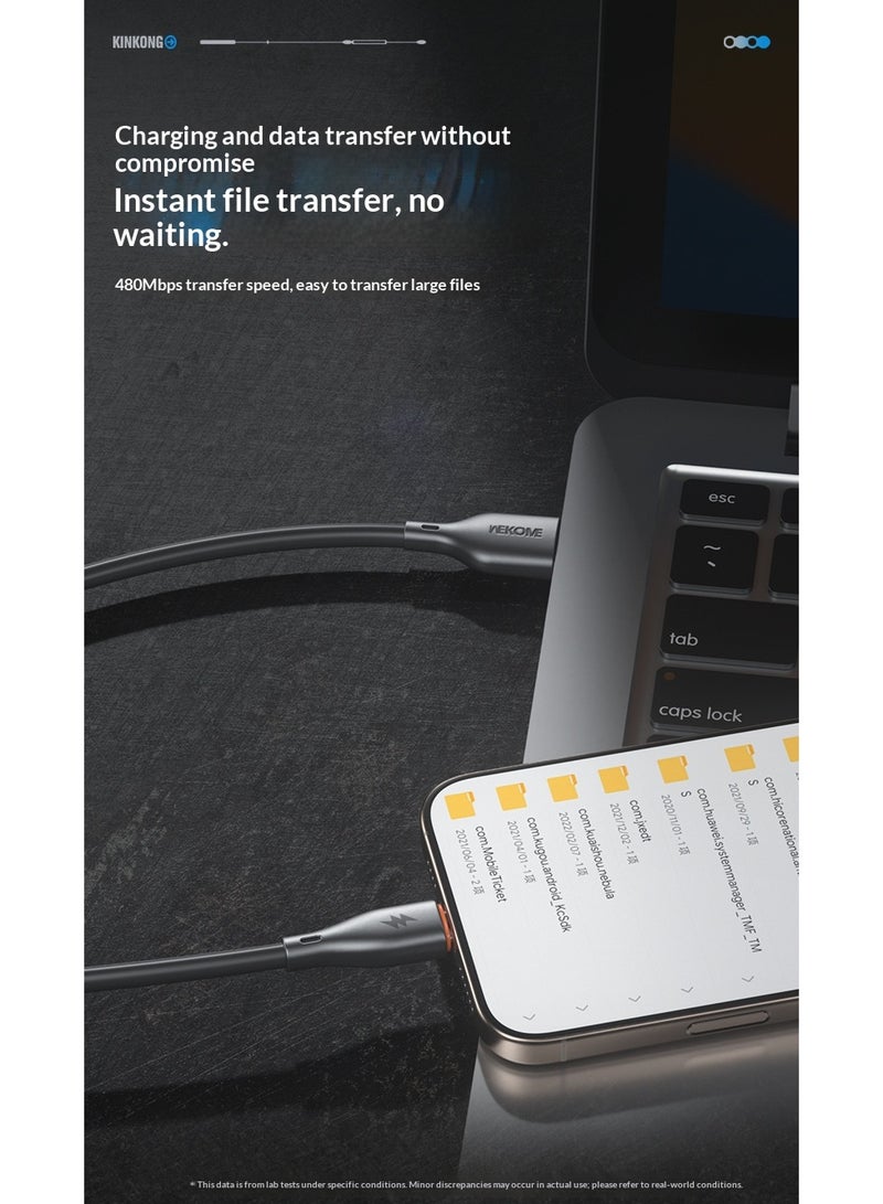 WEKOME Flash Series Type-C to iPhone Fast Charging Cable | PD 35W Fast Charging, 480Mbps High-Speed ​​Transmission, Thickened and Resilient, Widely Compatible (Black) - Image 3